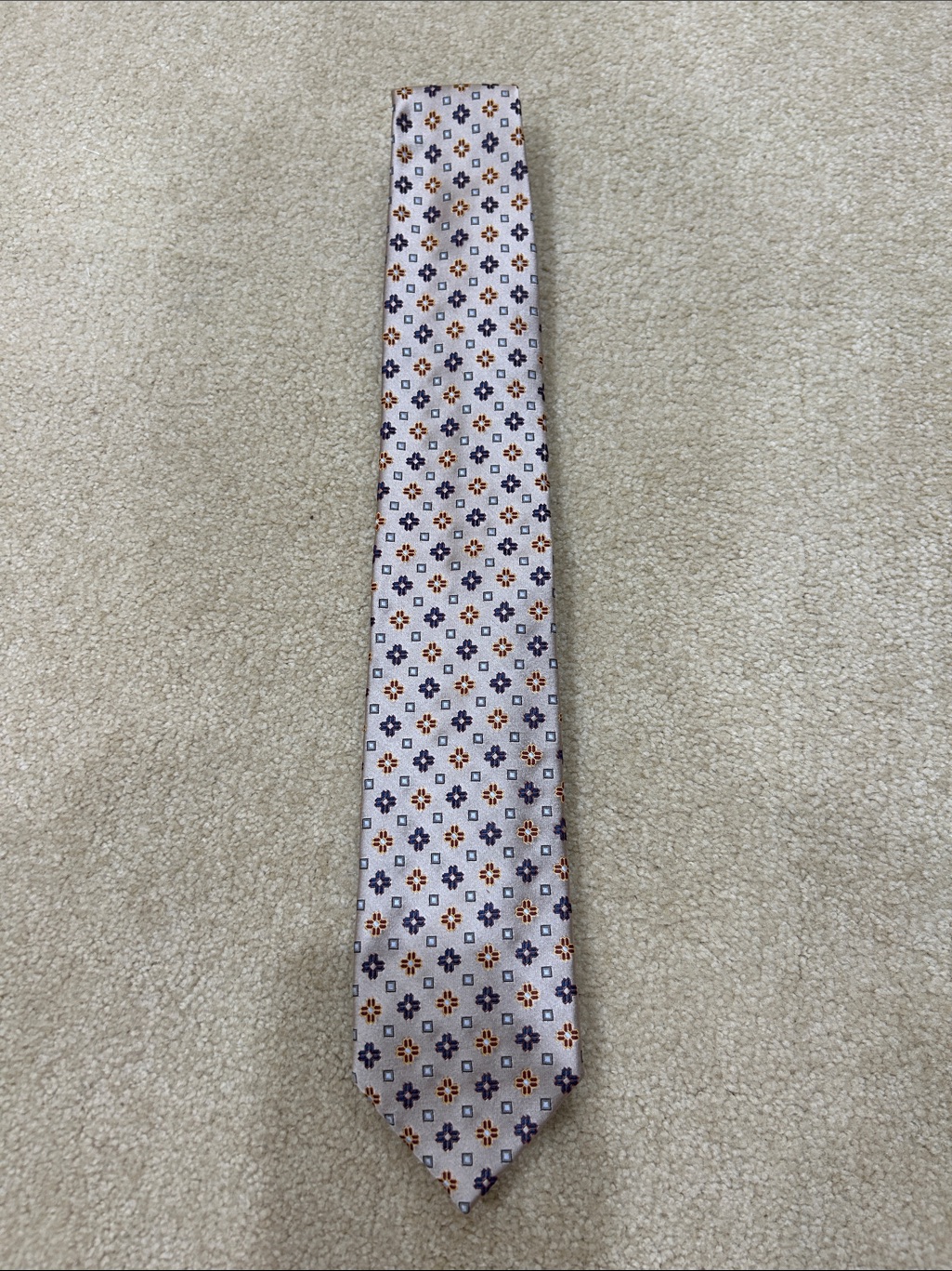Ermenegildo Zegna Light Pink Tie With Navy And Orange Floral Motif